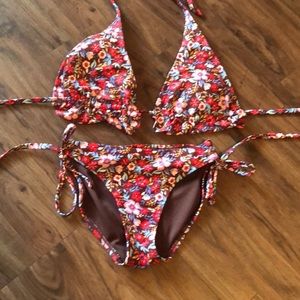Xhilaration Brown Floral Bikini Swim Suit Small S                   1013